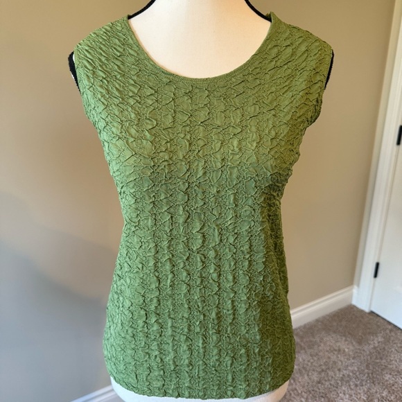 initiatives Tank Top Green Textured Sleeveless Shirt Blouse Women's Size S - Picture 1 of 8